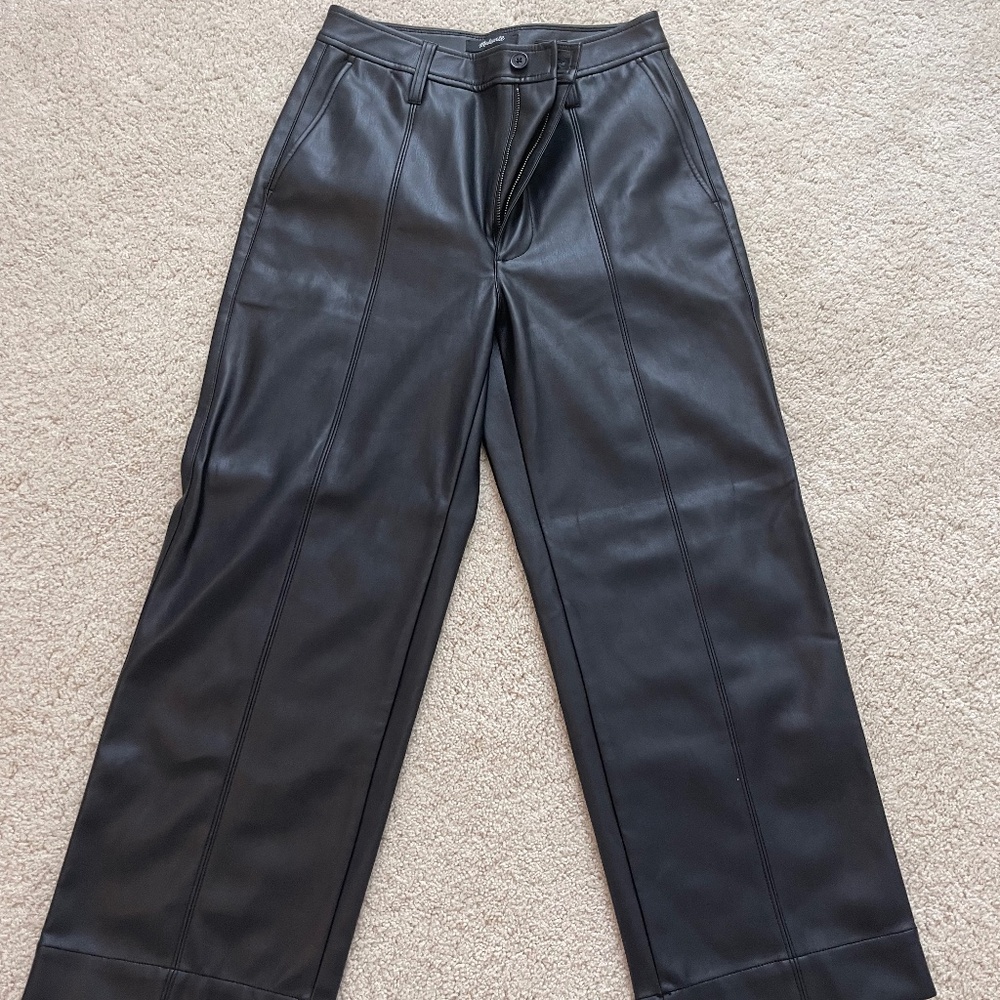 Madewell pleather black cropped wide leg pants size 26